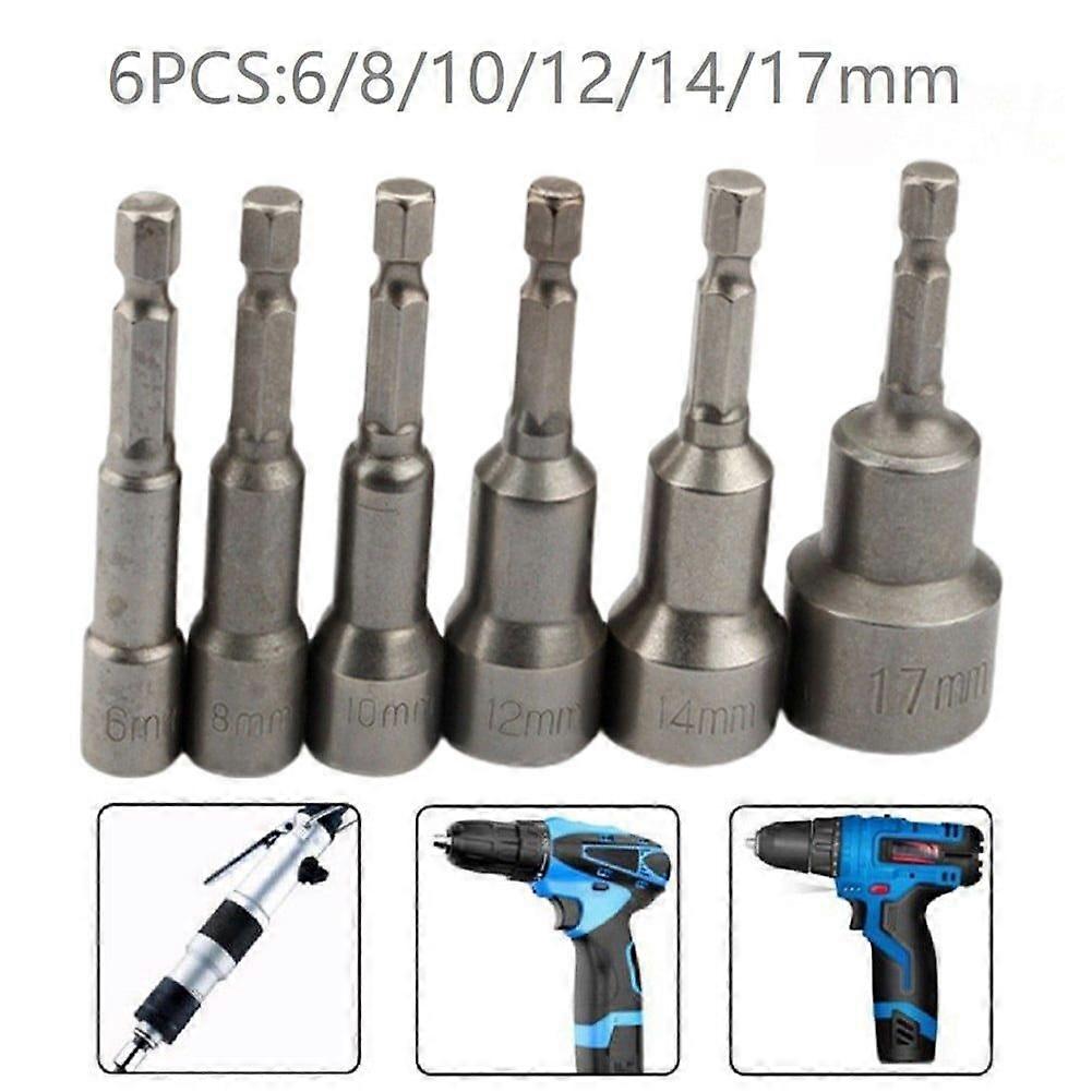 6Pcs Impact Socket Magnetic Nut Screwdriver 1/4 Hex Socket Driver Adapter 6-17Mm