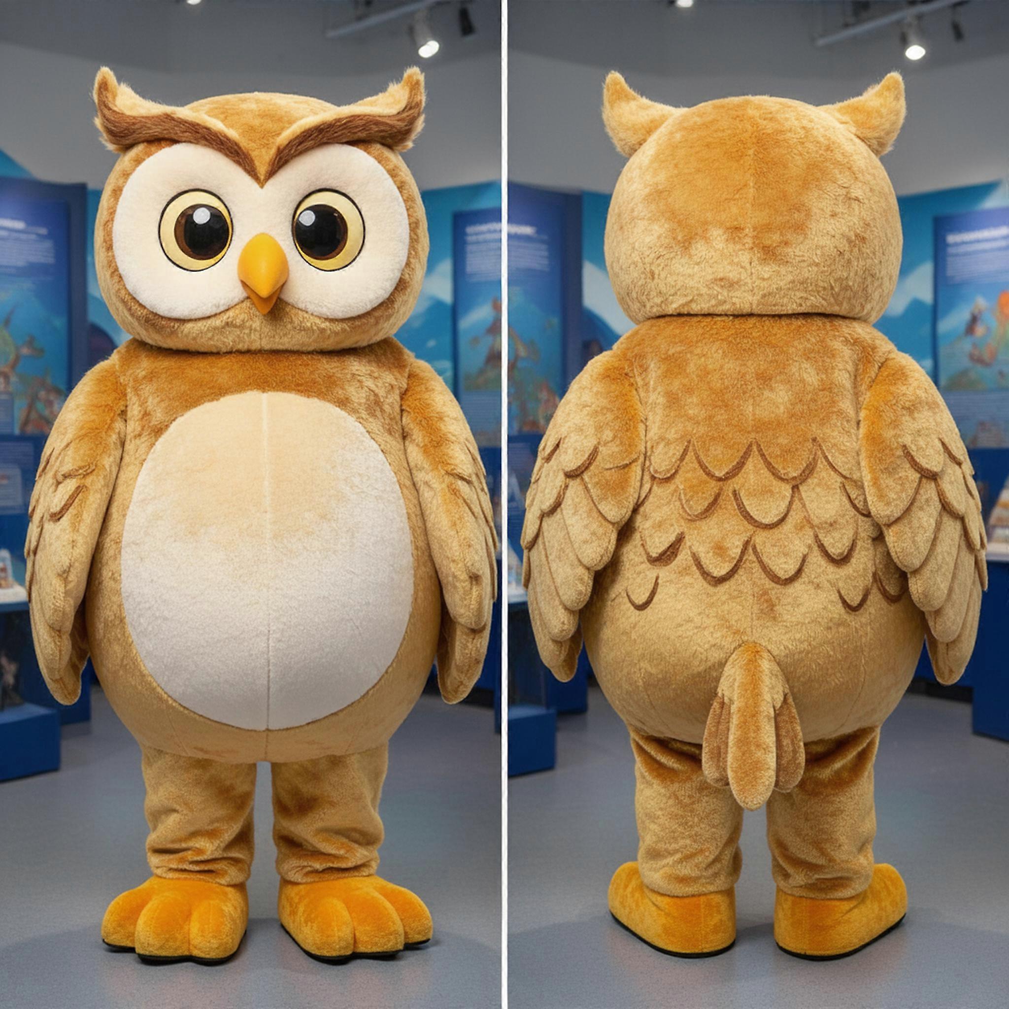 MASTICOT Golden Cartoon Owl Mascot
