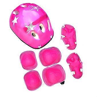 Conjunto de 7 peças de equipamentos de proteção para ciclismo infantil: capacete, joelheiras, protetores de pulso e cotovelo, protetores de joelho para ciclismo e patins.