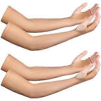 2 Pairs Elderly Skin Protection Sleeves for Thin Skin Bruising, Breathable Stretch Arm Covers Medium Nude