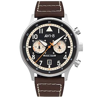 Hawker Hurricane, Tortoiseshell Dual Time, Manston Japanese Quartz Analog Men's Watch with Cowhide Bracelet AV-4088-01