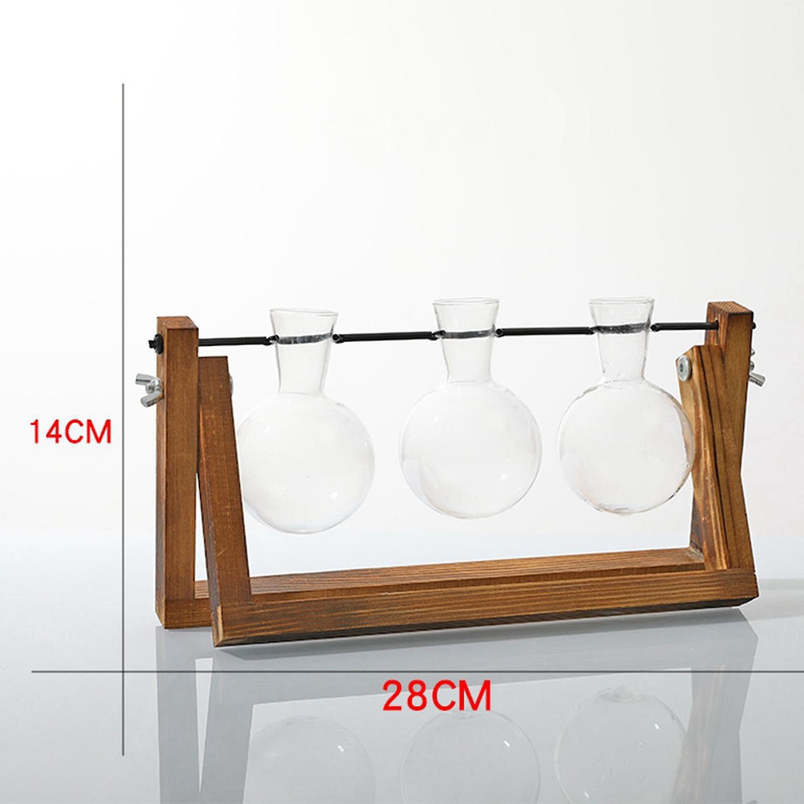 ValueHall Vaso Idroponico A Bulbo In Vetro Con Supporto In Legno - Set Da 3 Vasi E 2 Ripiani - Terrario Per Piante Acquatiche - 3