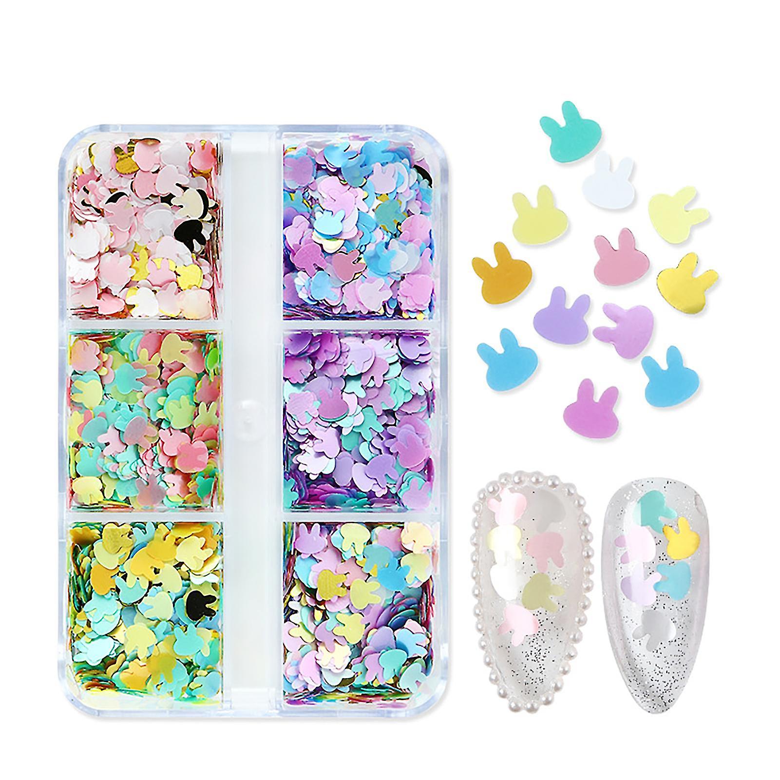 6 Grids Rabbit Shape Nail Sequins Exquisite Workmanship Cute Design For Finger Decor Home Nail Diy