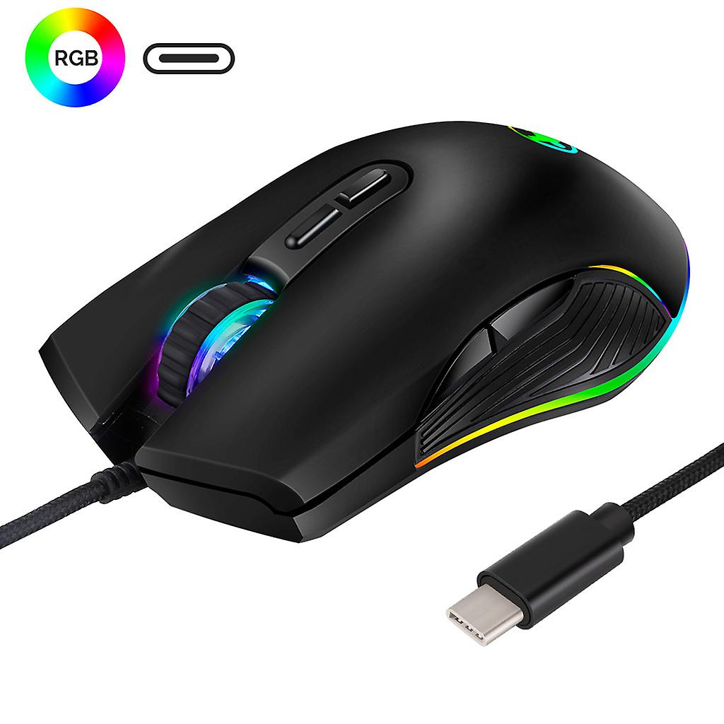 3200DPI Type C Wired Mouse Optical Gaming Mouse RGB LED Backlight for MacBook