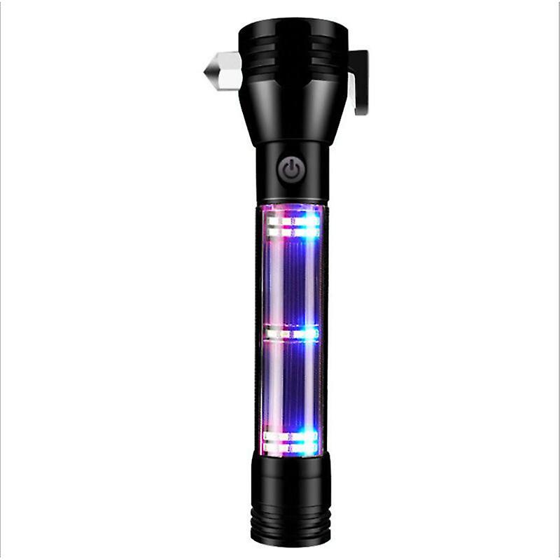 Multi-functional flashlight, rechargeable solar light, safety hammer, strong outdoor light, car emergency escape hammer with alarm, outdoor lighting (