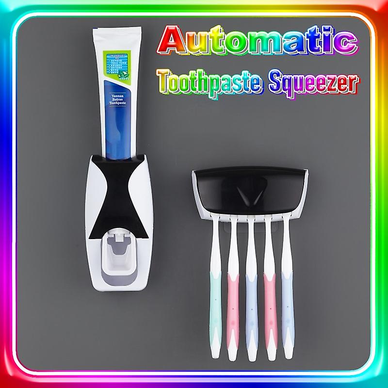 2pcs Toothbrush Holder Automatic Toothpaste Squeezer Sticky Hook Toothbrush Storage Rack Toothpaste Holder Bathroom Organizer