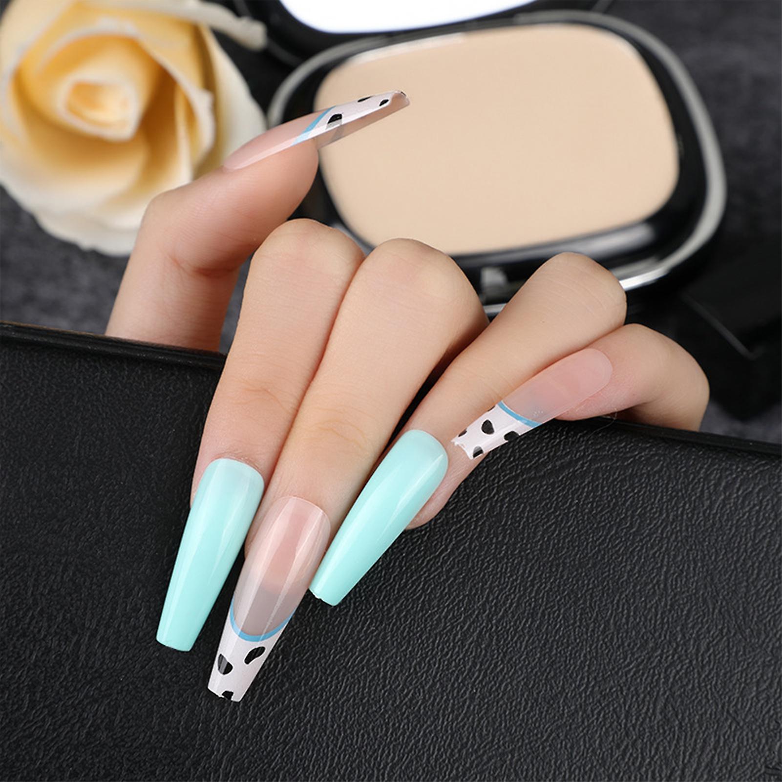 Pearlescent Blue Long False Nails Eco-friendly No Toxic Safe Material Nails