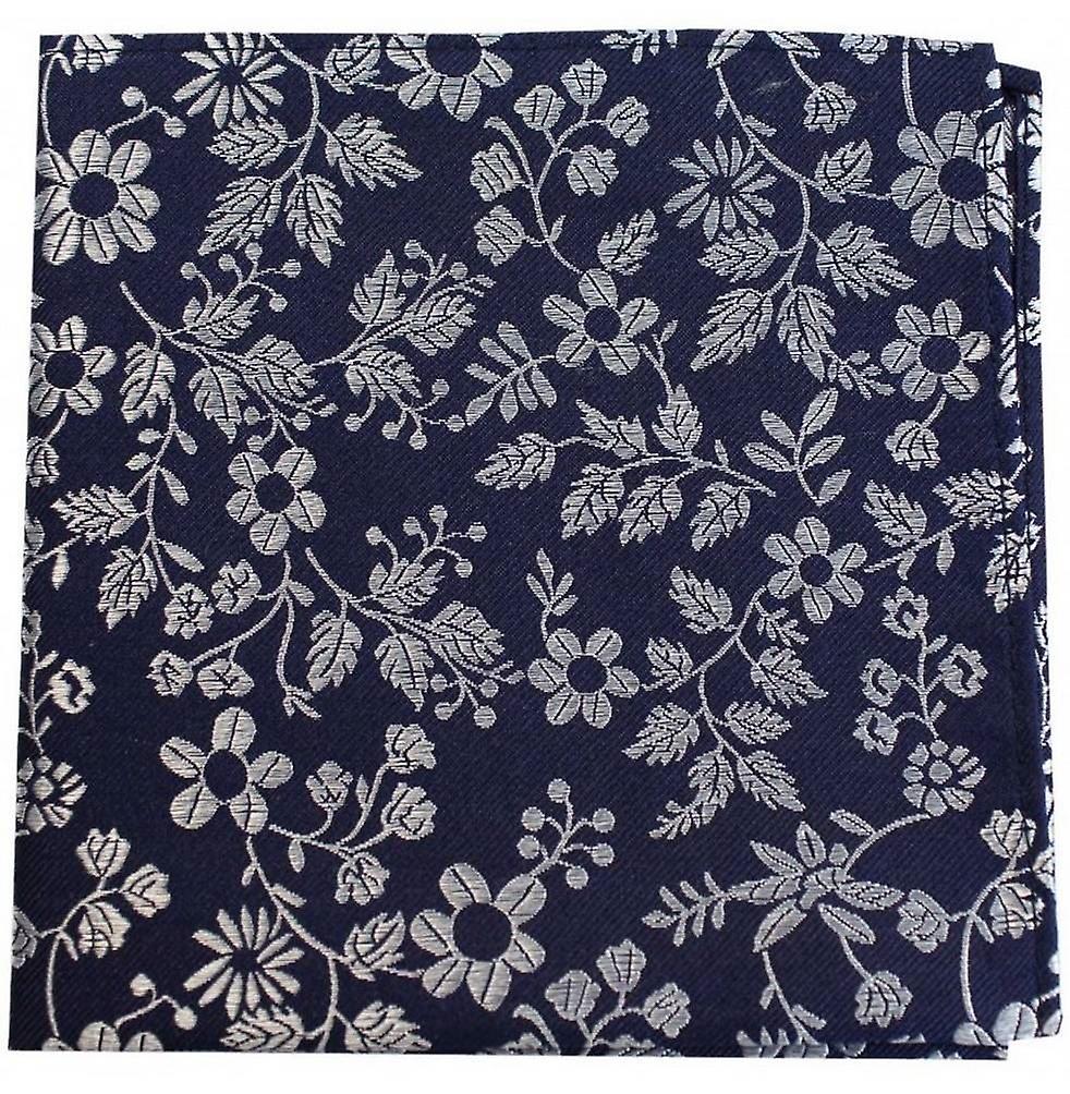 David Van Hagen Flowers Silk Pocket Square - Navy/White
