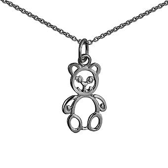 Silver 21x12mm pierced Teddy Bear Pendant with a rolo Chain...