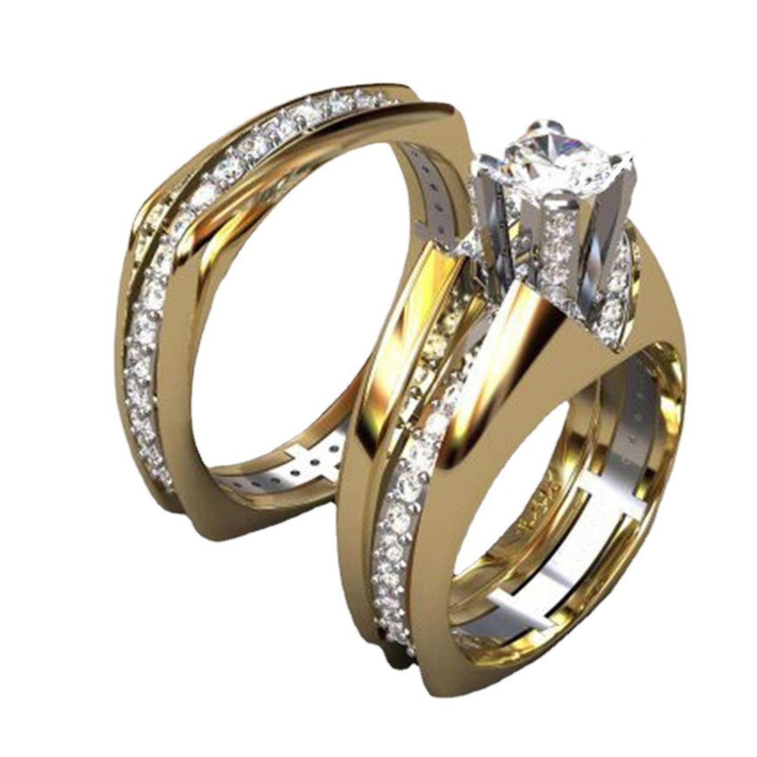 2Pcs Women Rings Two-color Gold-plated Shiny Geometric Sparkling Decoration Gifts Cubic Zirconia Inl