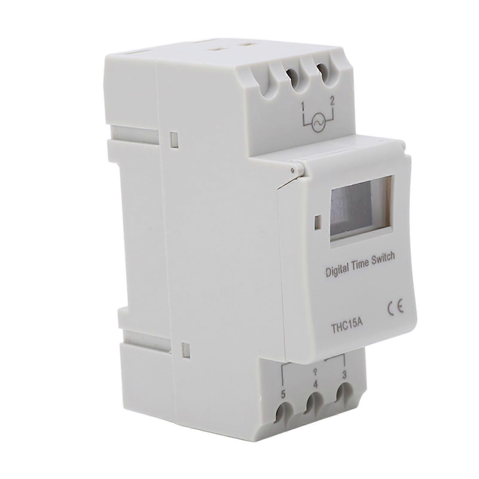 Digital Timer Switch LCD Programmable Weekly Rail Time Relay AC220‑240V 16A THC15A
