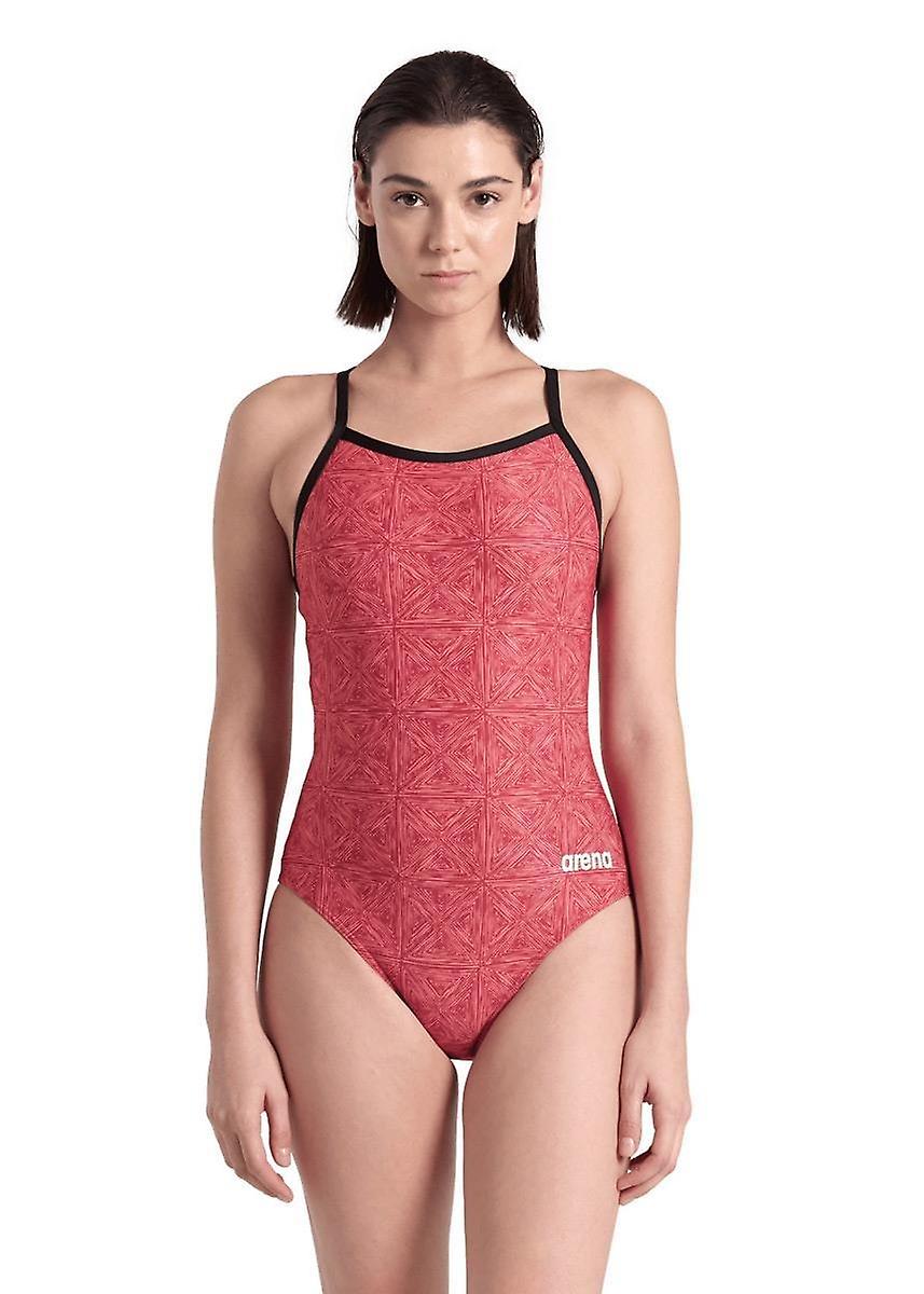 Arena Abstract Tiles Light Drop Back Swimsuit - Red Team - Womens