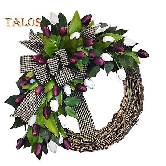 Artificial Tulip Garland Green Leaves Decorative Not Withered Excellent Door Hanging Artificial Tulip Rattan Circle Home Decor