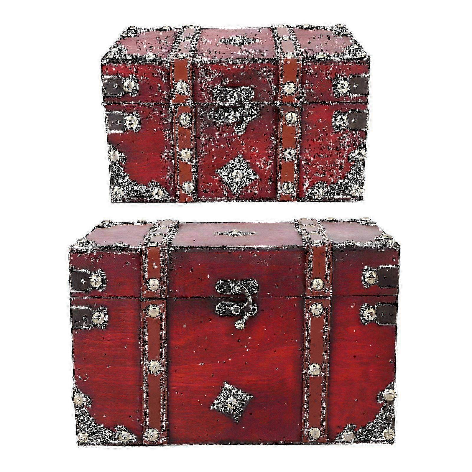 Set of 2 Vintage Wooden Storage Boxes Multi-Functional for Postcards, Memorabilia and Photos