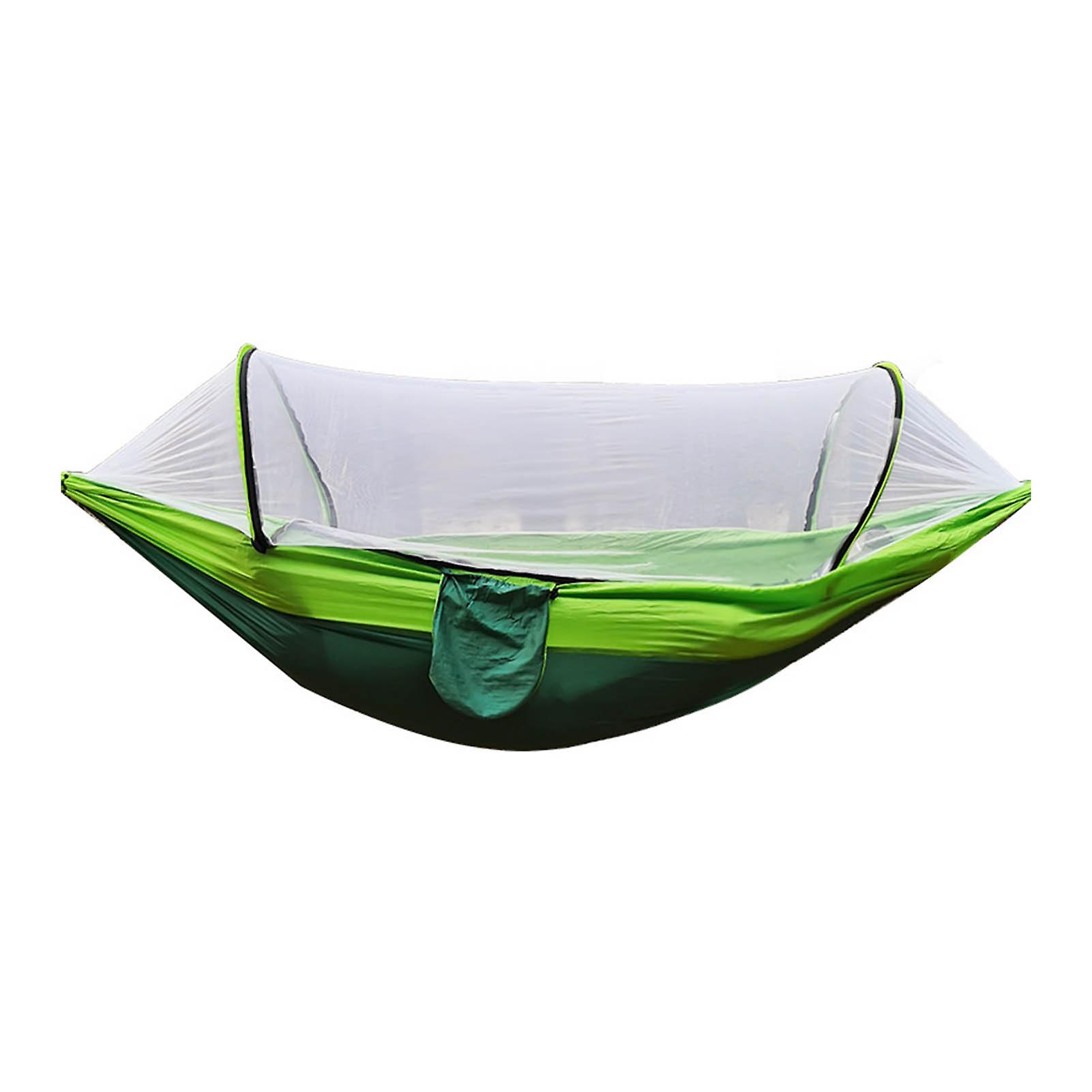Camping Hammock with Net 210T Nylon Taffeta Automatic Quick Opening Hammock Tent for Outdoor 260x140cm/102x55in Fruit Green