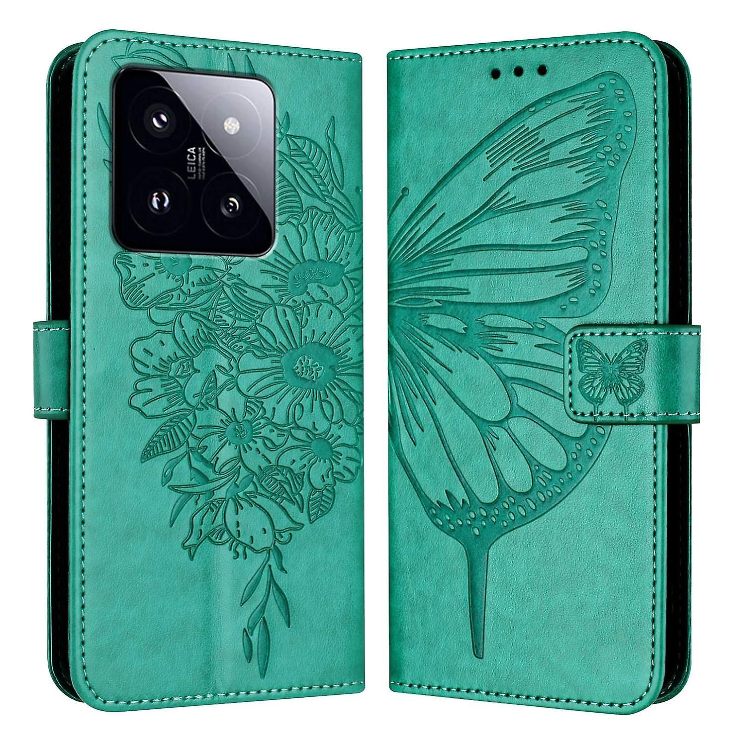 Embossed Butterfly PU Case For Xiaomi 14 Pro 5G Global