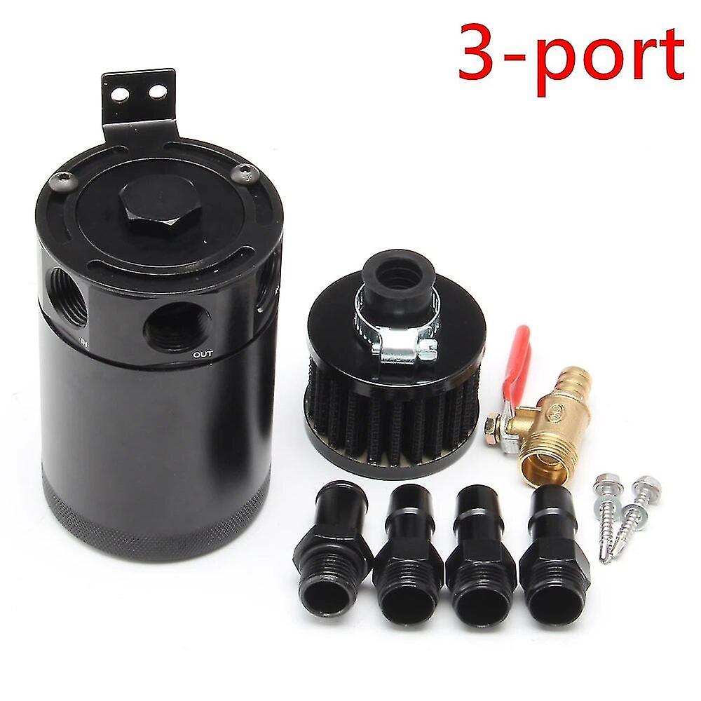 Universal Car 2-Port/3-Port Oil Catch Can Tank Separator with Breathing Filter and Oil Drain Valve F