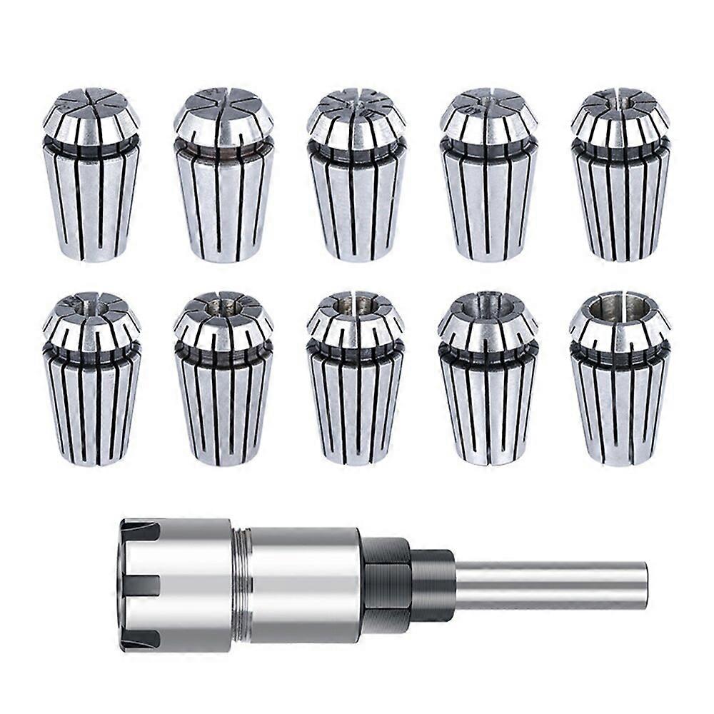 11Pcs Er16 Spring Collet Chuck With 8mm Shank 2-10 1/8 1/4 Gripping Range For Cnc Milling Lathe Tools
