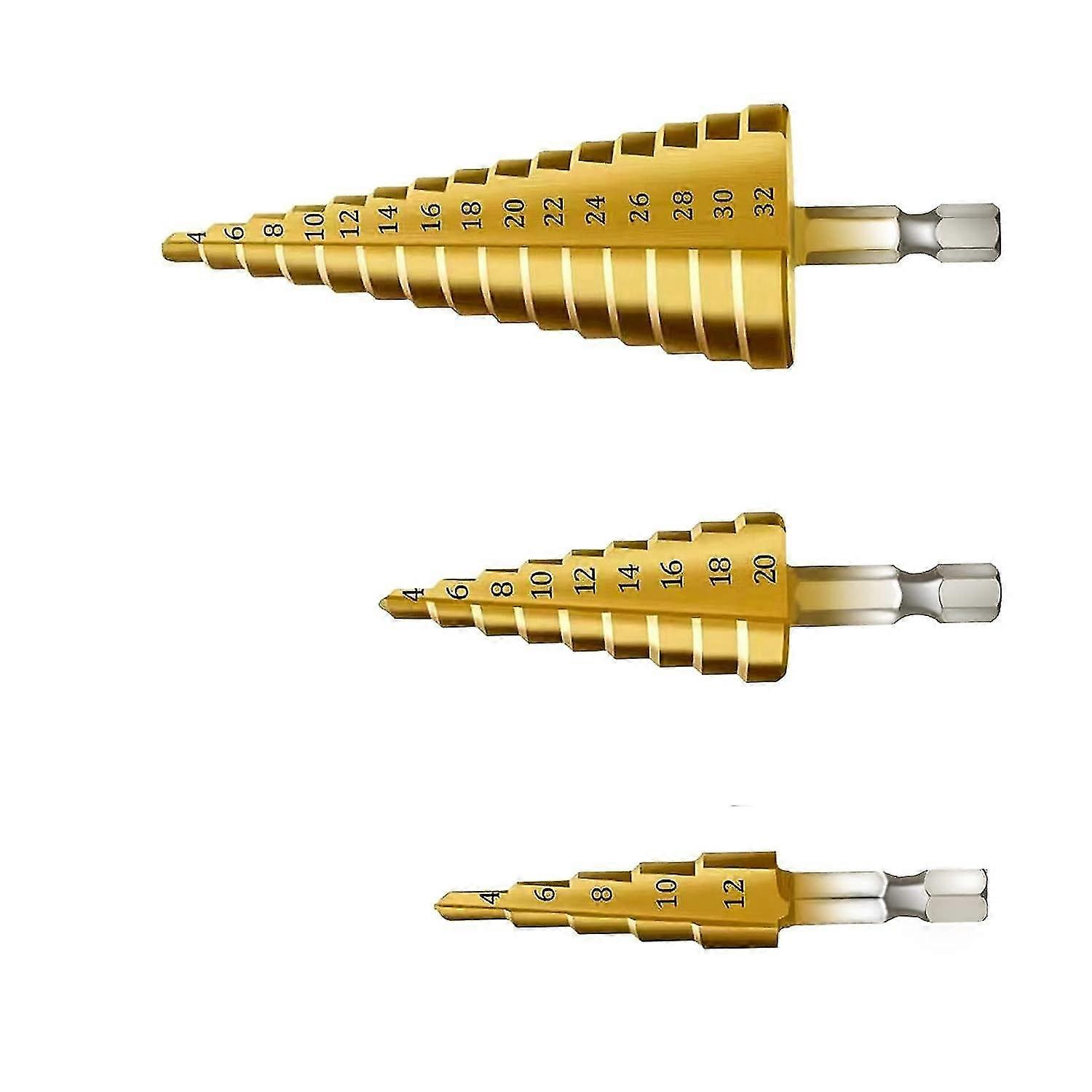3pcs Step Countersink Drill Bit, Triangle Tapered Titanium Countersink Drill Bit, 4-12/20/32mm