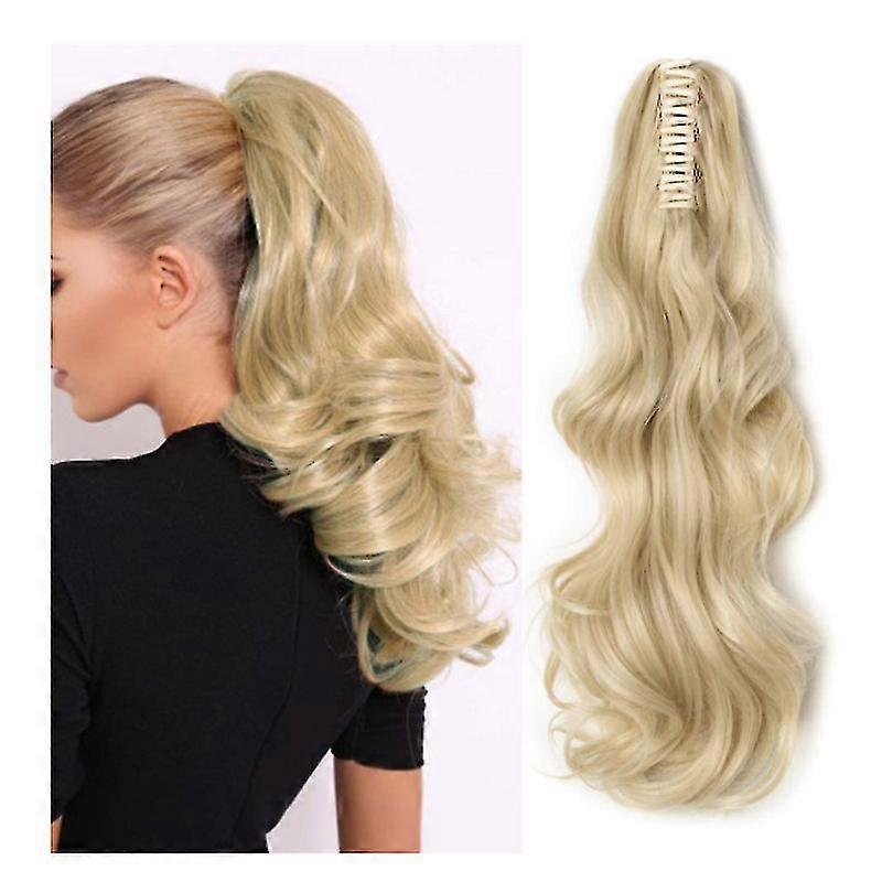 Jianghuo 22 Inch Bleach Blond Long Curly Ponytail Extensions Claw On Synthetic Clip In Hairpiece Pony Tail Extension