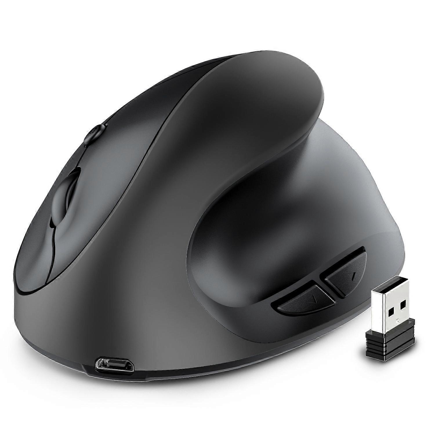Ergonomic mute wireless mouse, vertically held, rechargeable 2.4G mouse (black)