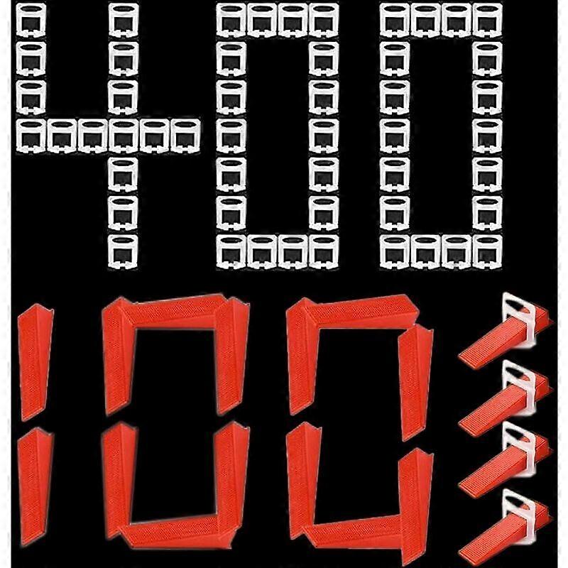 Tile Leveling System 1.5mm Joint Width, 400 Pull Tabs, 100pcs Reusable Wedges Set, Leveling System for Tiles Thickness 3-12mm