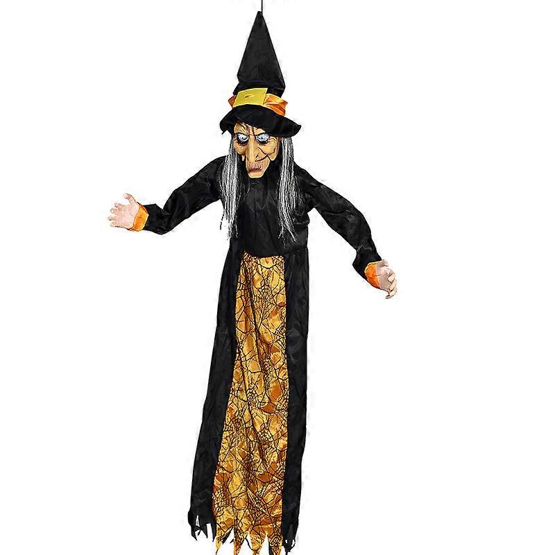 Mouth Moving Hanging Ornament Halloween Hanging Witch Ghost With Light-up Eyes And Scary Sound Effect Voice Controlled