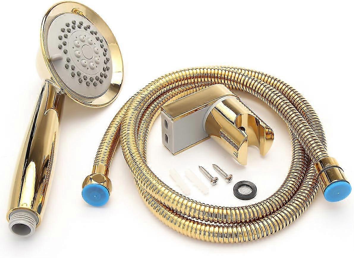 Shower Head Set With 1.5m Shower Hose & Bracket Holder Chrome Universal Gold
