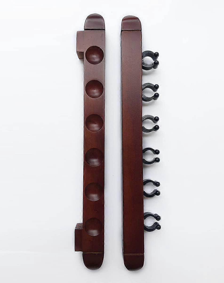 PIAO Billiard Wooden Cue Rack for 6 Pool Sticks, Wall Mount Hardwood Pool Cue Sticks Rack