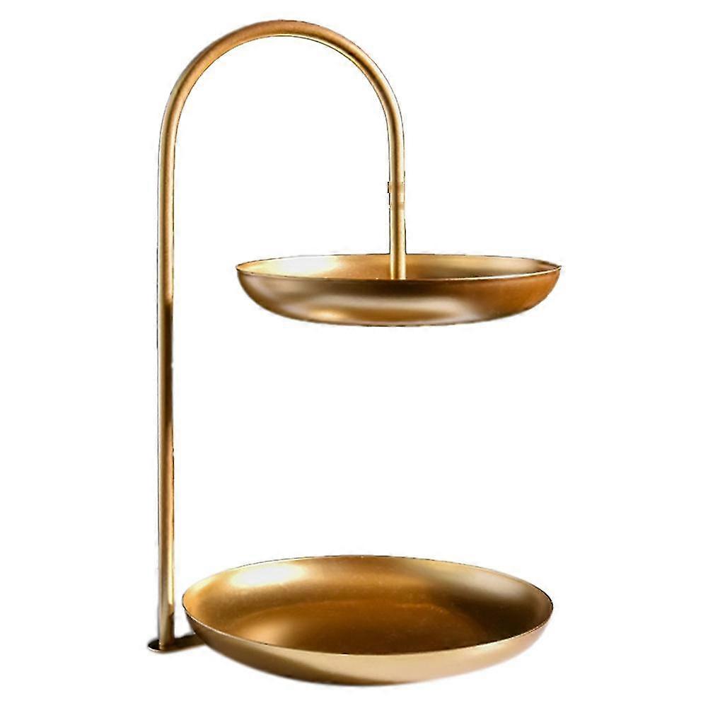 Metal Double-layer Fruit Tray Cake Rack Makeup Storage Box,gold