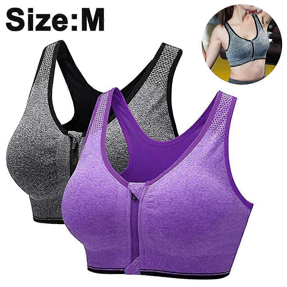 2 pcs zipper in front sports bra high impact strappy back support