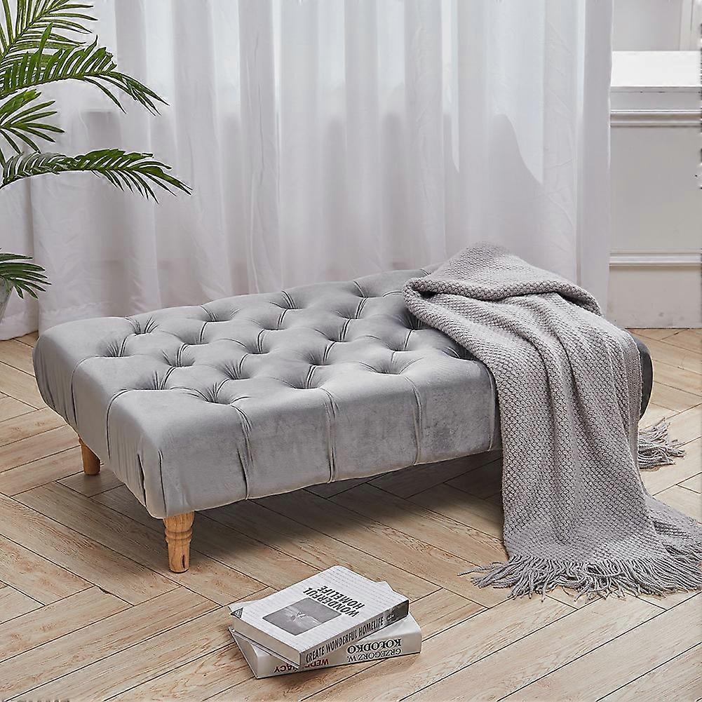 Ottoman Benches Vintage Button-tufted Rectangular Velvet Footstool Light Grey