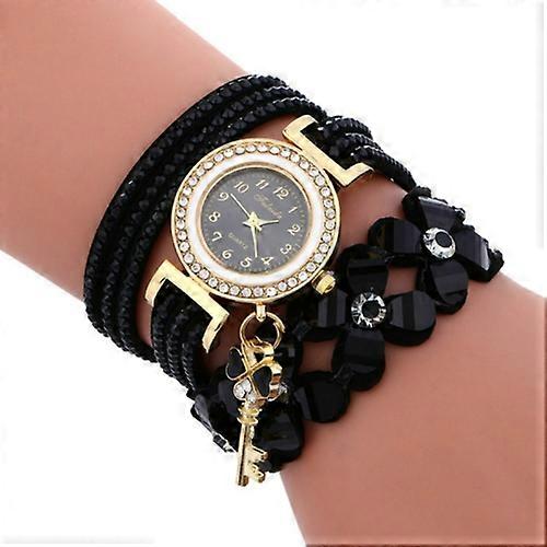 FULAIDA Round Dial Diamond Flower Bracelet Watch with Flower Shape Key Pendant