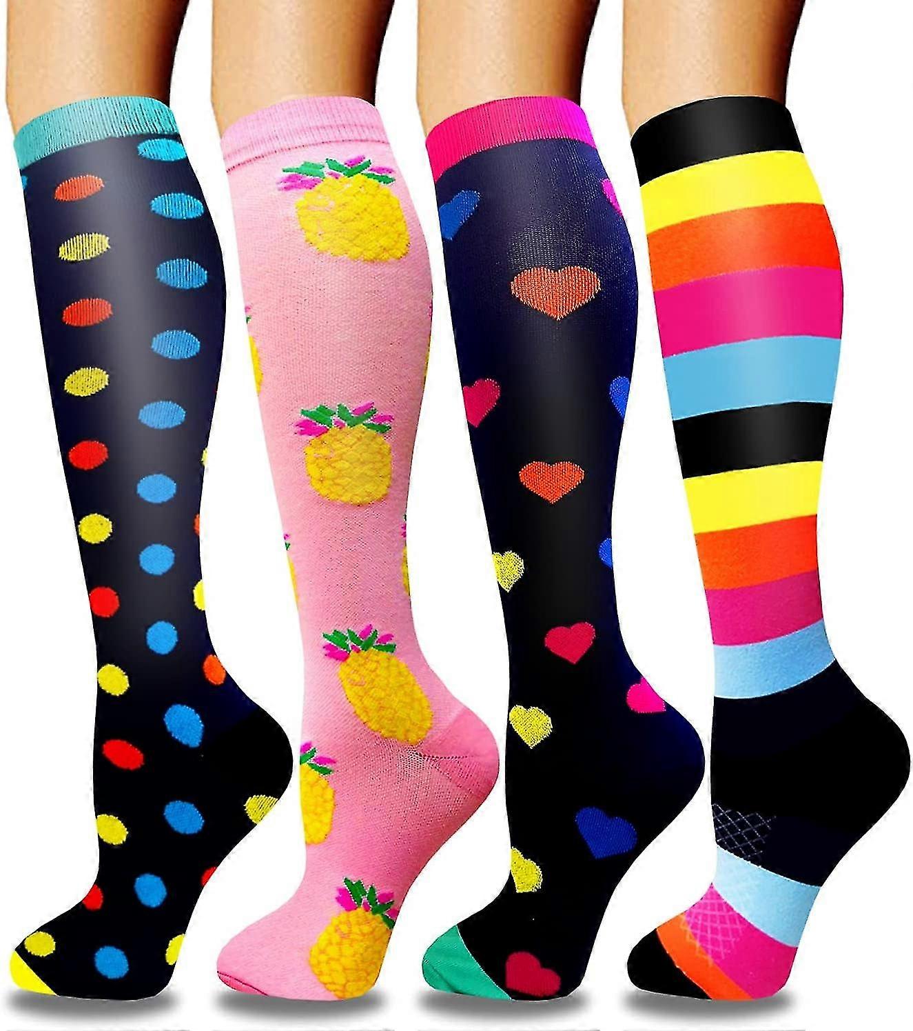 4Pack Compression Socks for Men and Women, Colorful Support Socks