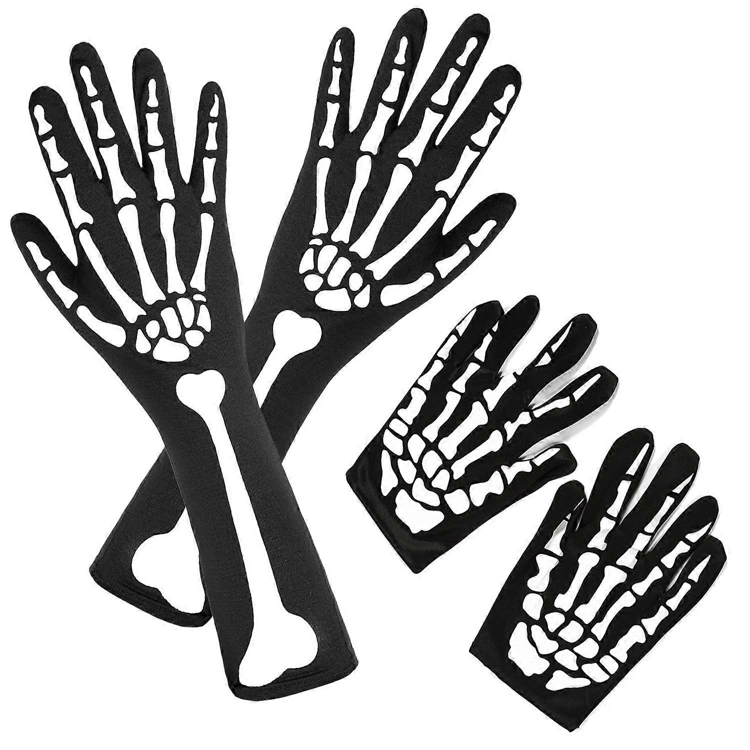 2 Pairs Halloween Skeleton Gloves with Skeleton Arm Sleeve Full Finger Long Arm Skeleton Gloves and