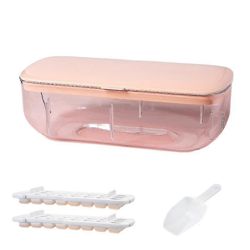 Press Ice Maker Silicone Ice Cube Tray Kitchen Container Box(size:pink 48 Grids)