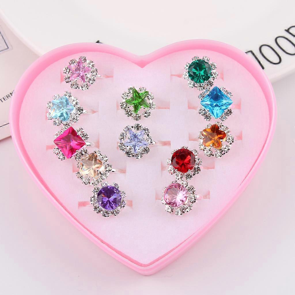 Little Girl Adjustable Rhinestone Gem Rings in Box Children Kids