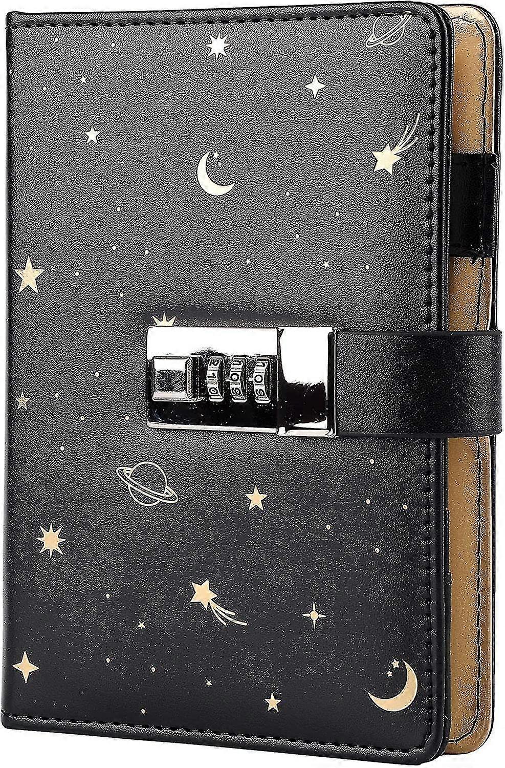 Ledertagebuch mit Schloss, Nachfüllbarer Papierbinder Passwort Tagebuch, Secret A6 Schreib hardcover Noteb