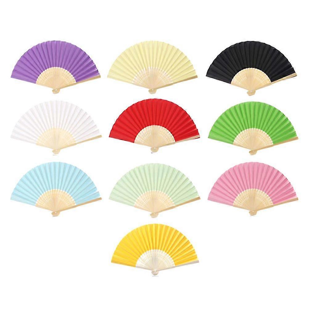 10 Pcs White Fan Handheld Folding Fans Painting Paper Fan Blank Folding Fan Folding Fabric Fan
