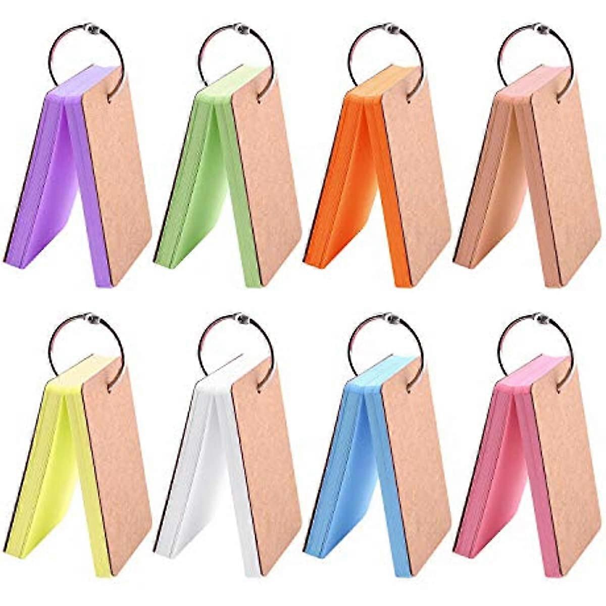 8 Set 400 Pcs Study Cards Index Cards Flash Cards Kraft Paper Memo Scratch Pads with Metal Binder RingMulticolor