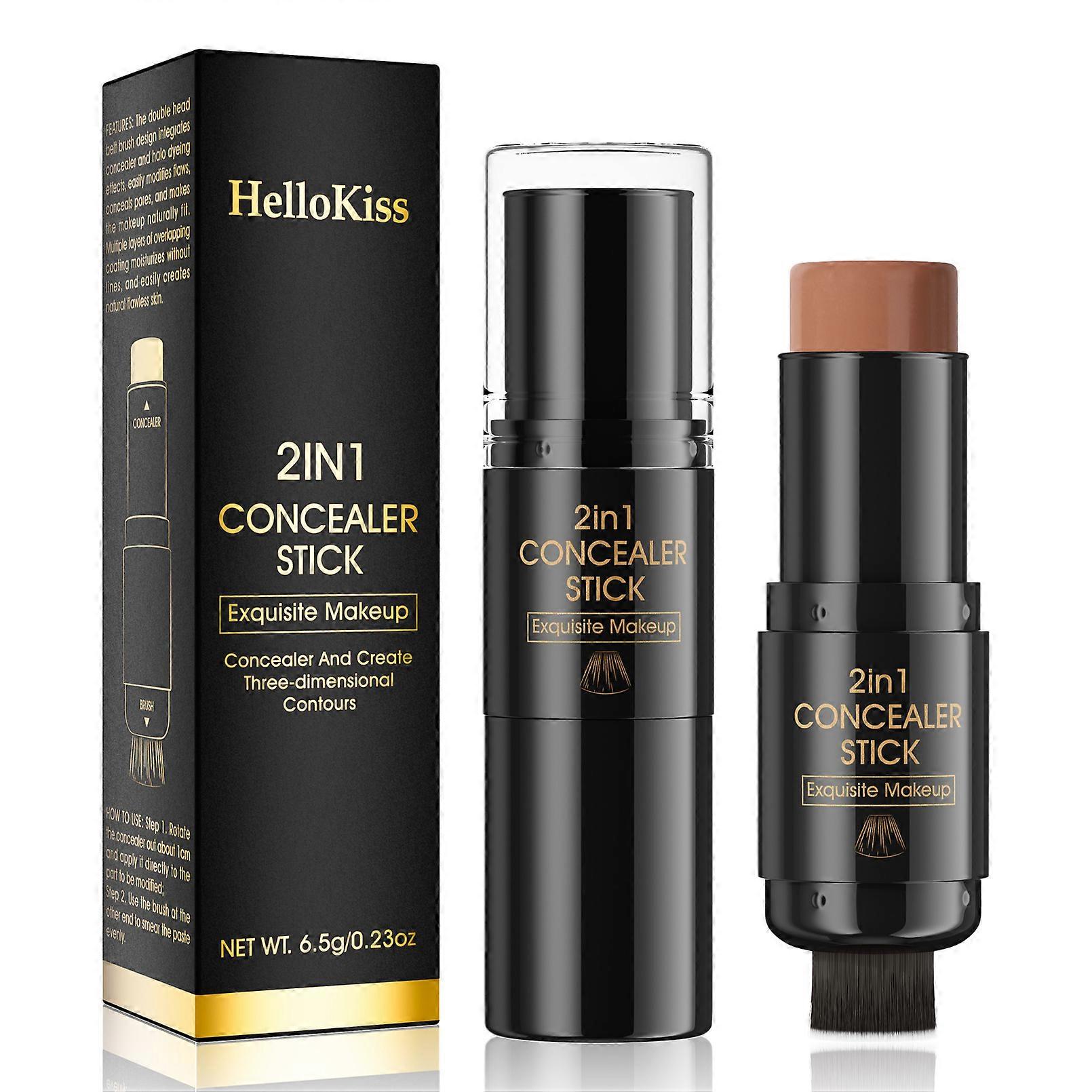 Hellokiss Multifunktions-Contorting Blush Foundation Highlighter Stick Wasserdichter Doppelkopf mit Pinsel Gesicht Make-up Highlighter
