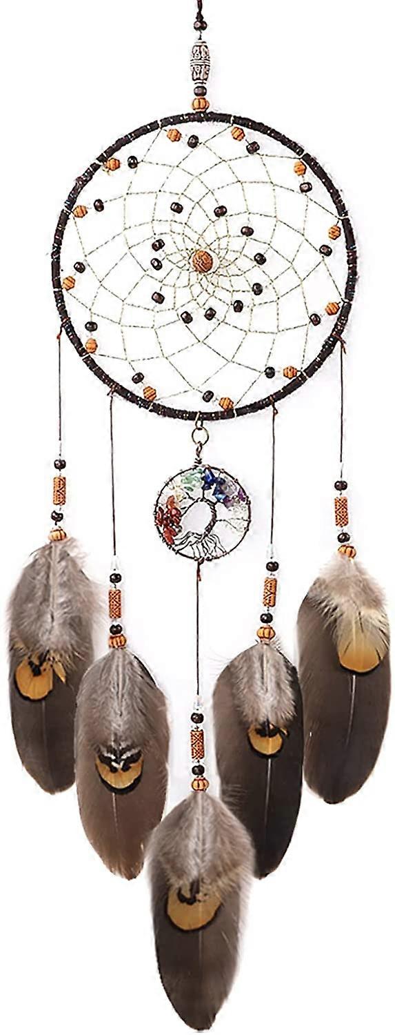 Tree of Life Brown Native American Dreamcatcher Handmade Feather