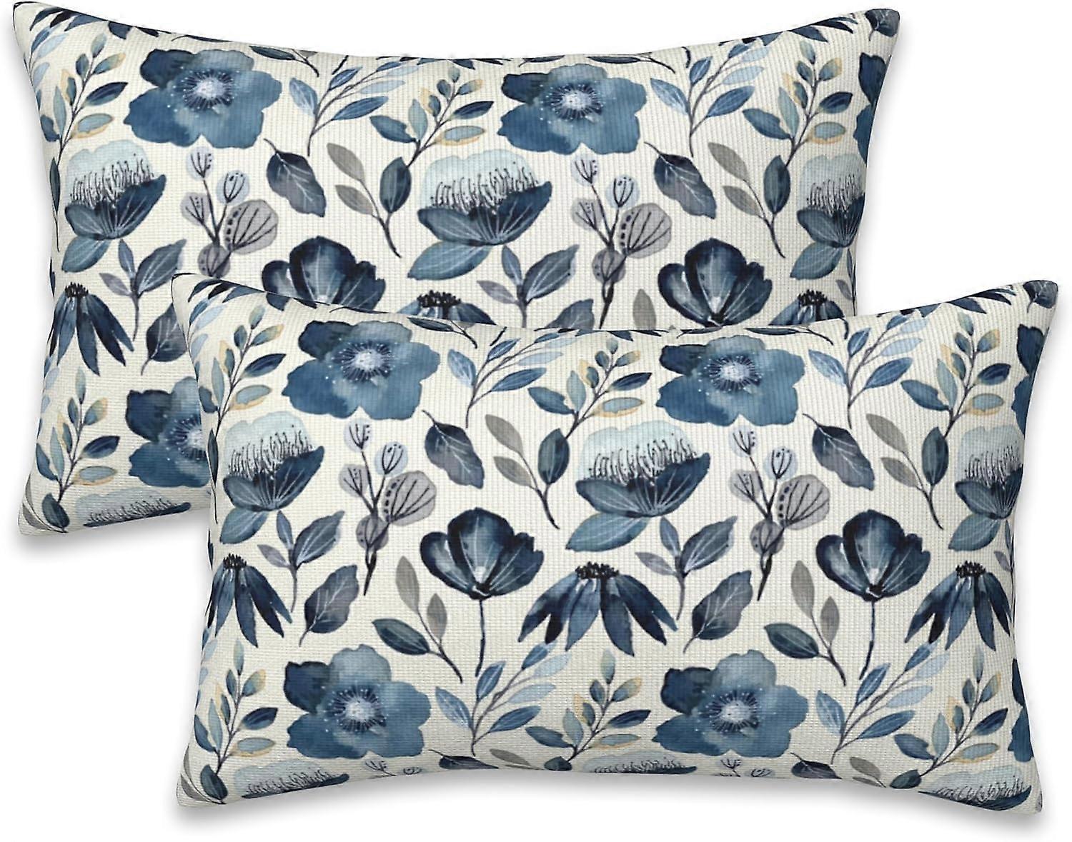 Kasta kuddfodral Blå blommiga kuddfodral 20x12 tum set med 2 prydnadskuddar dekorativa kuddfodral för sovrum vardagsrum soffa långt