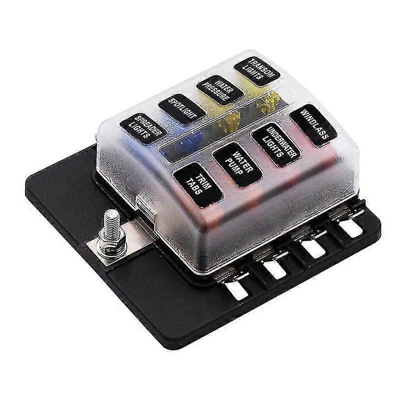 12-30v 1 In 8 Out Car Rv Fuse Box Base Insurance Insert Pc Terminal Block Black