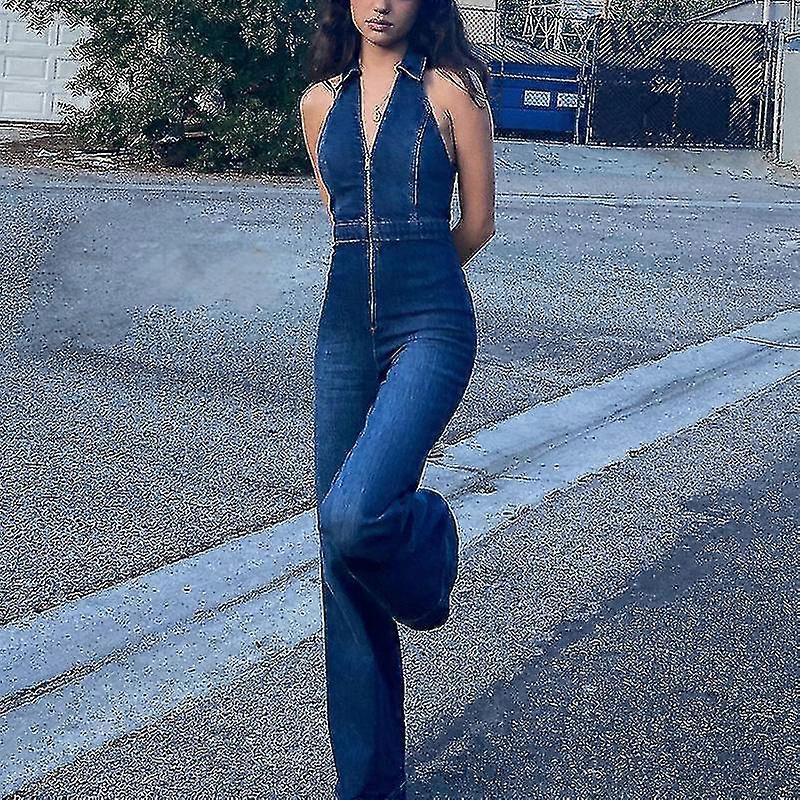 بذلة -2023 جديد المرأة بلا أكمام واسعة الساق الدنيم بذلة المرأة الصيف أزياء السياحة الترفيه