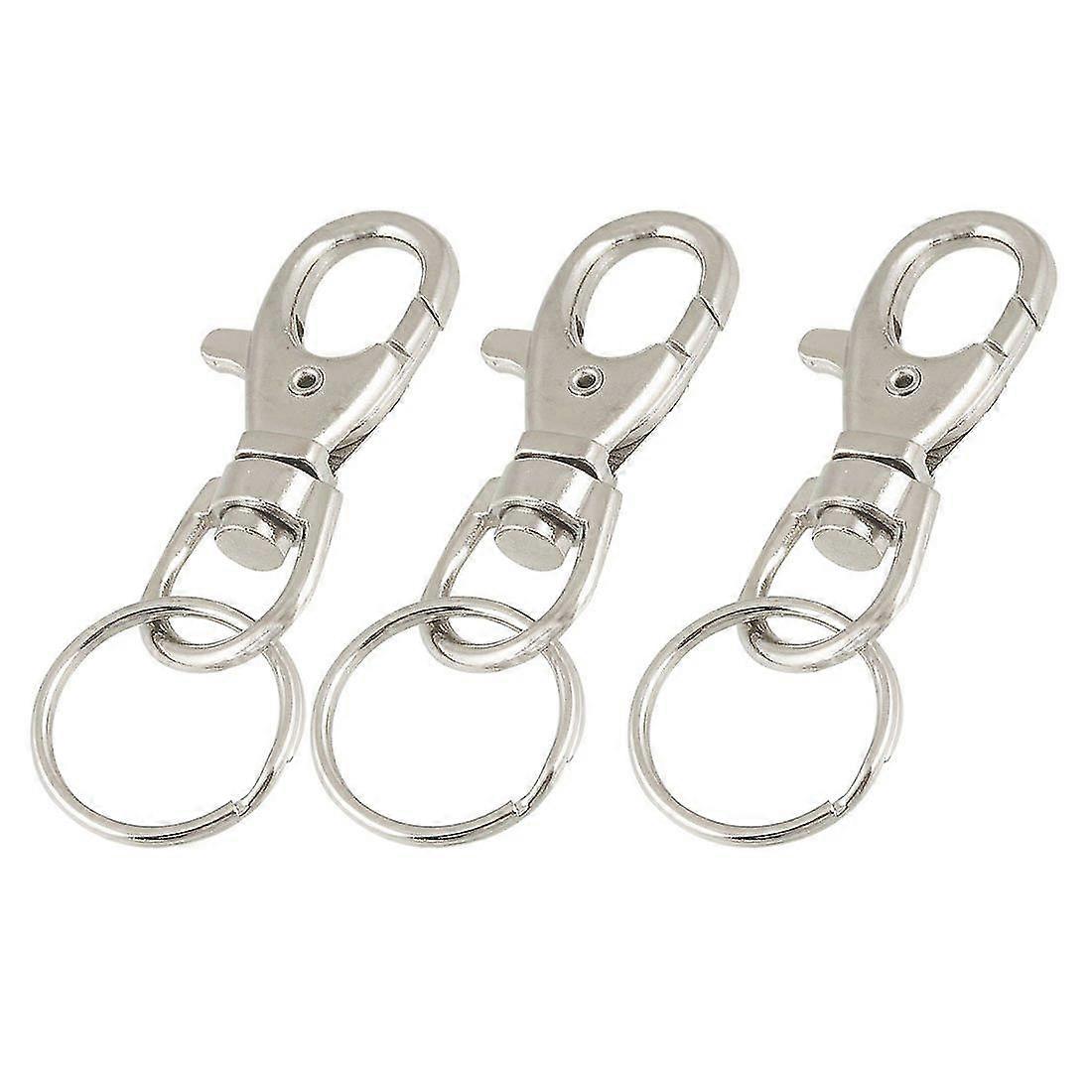 25mm Dia Split Ring Lobster Clasp Key Chain Keyring Silver Tone 3 Pcs