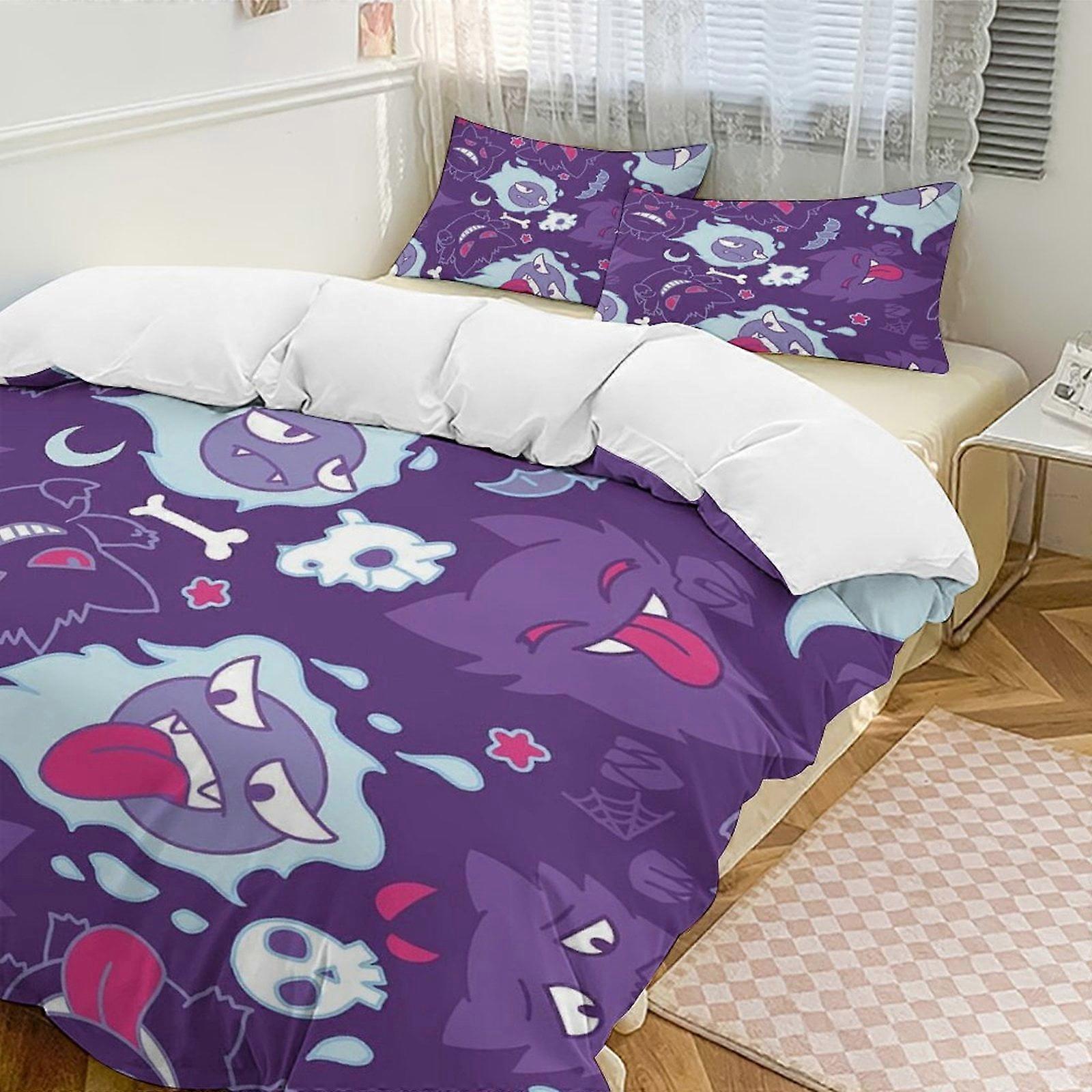 Parure de lit GD522 Gengar, housse de couette, parure de lit amusante avec motif anime, ensemble léger 3 pièces (1 housse de couette et 2 taies d'oreiller) HZ522