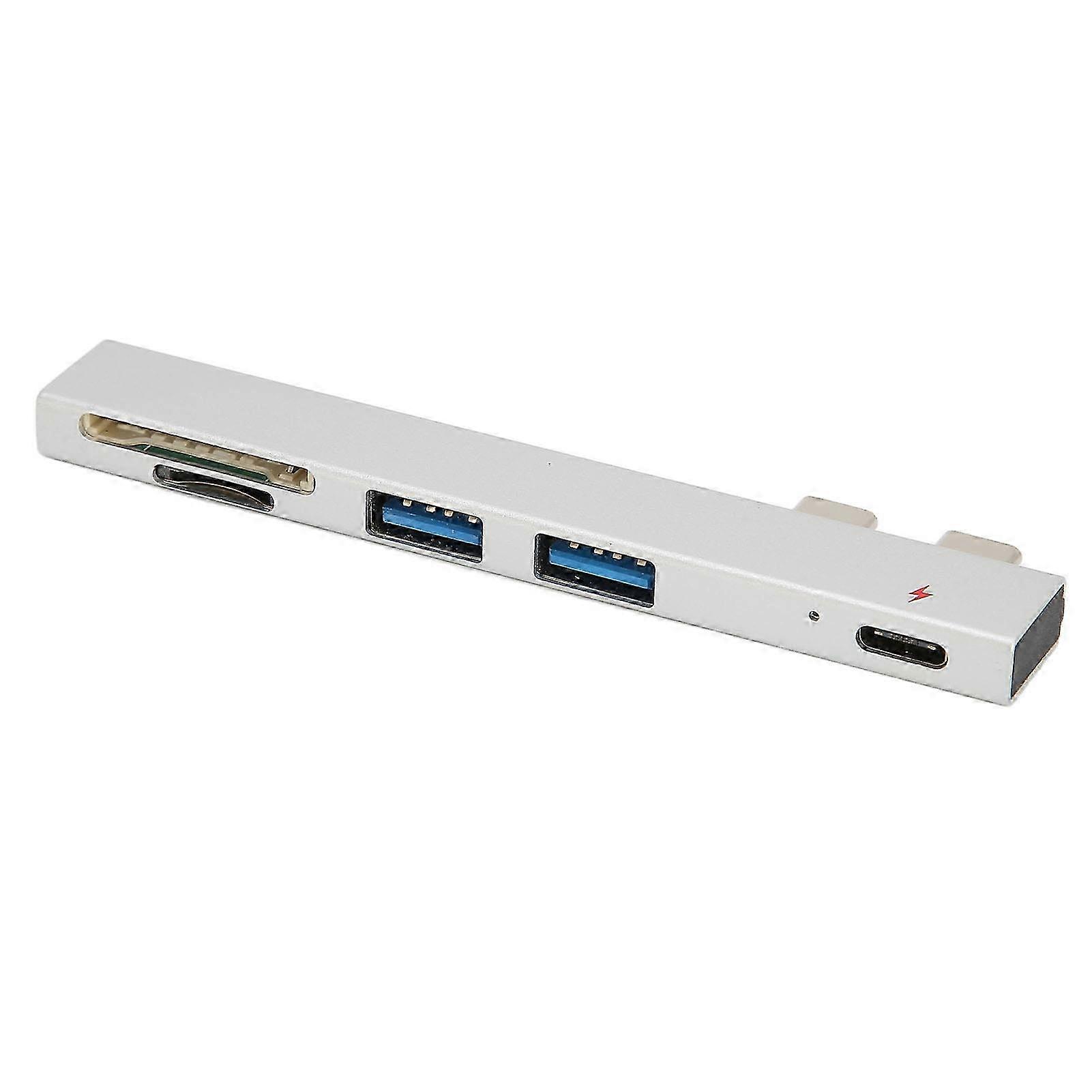 Dual Type C Hub Stable Transmission Type C to PD USB Storage Card Memory Card Hub Adapter for IOS Laptop Silver