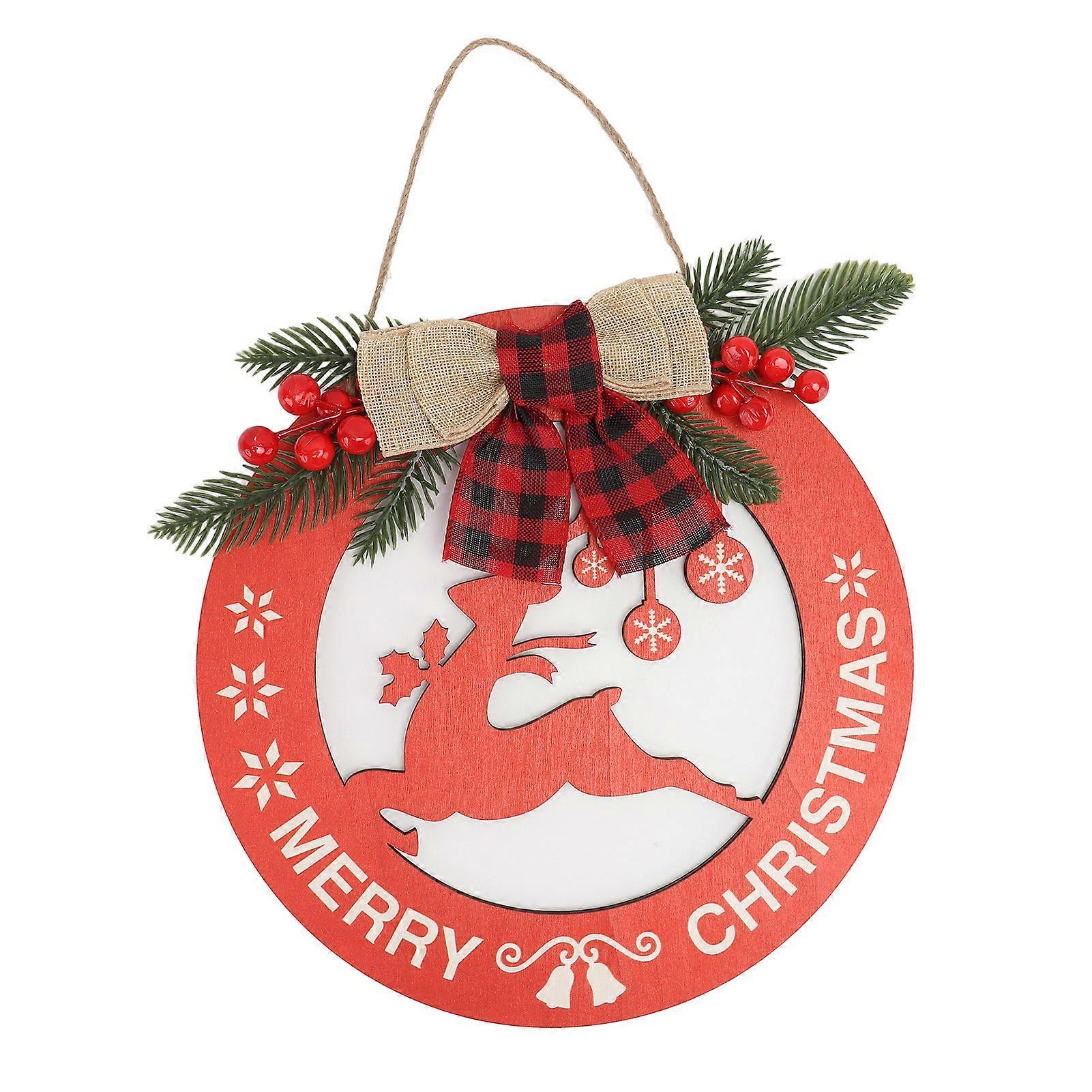 木製のクリスマスサインラウンドくり抜きヘラジカクリスマスリースリネン弓ハンギングサインドア農家の装飾