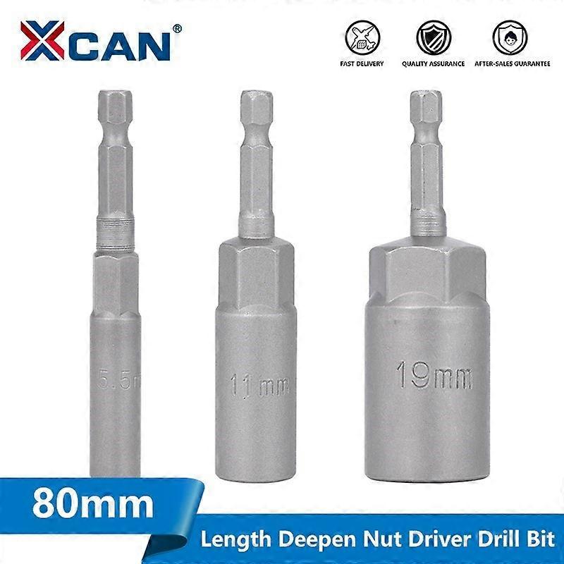 XCAN Impact Sockets 55-19MM 80mm Length Deepen Nut Driver Drill Bit 635MM Hex Shank Impact Socket Ad